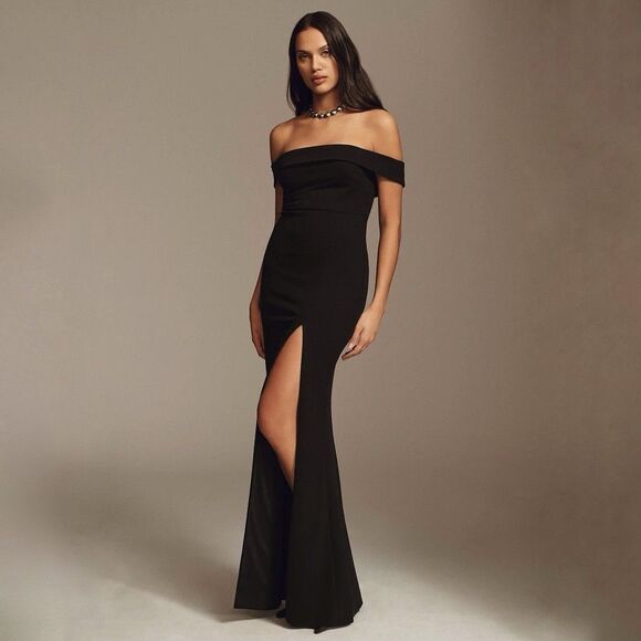NWOT BHLDN Daniella Off-The-Shoulder Stretch Crepe Maxi Gown Black Size Large - Picture 1 of 10